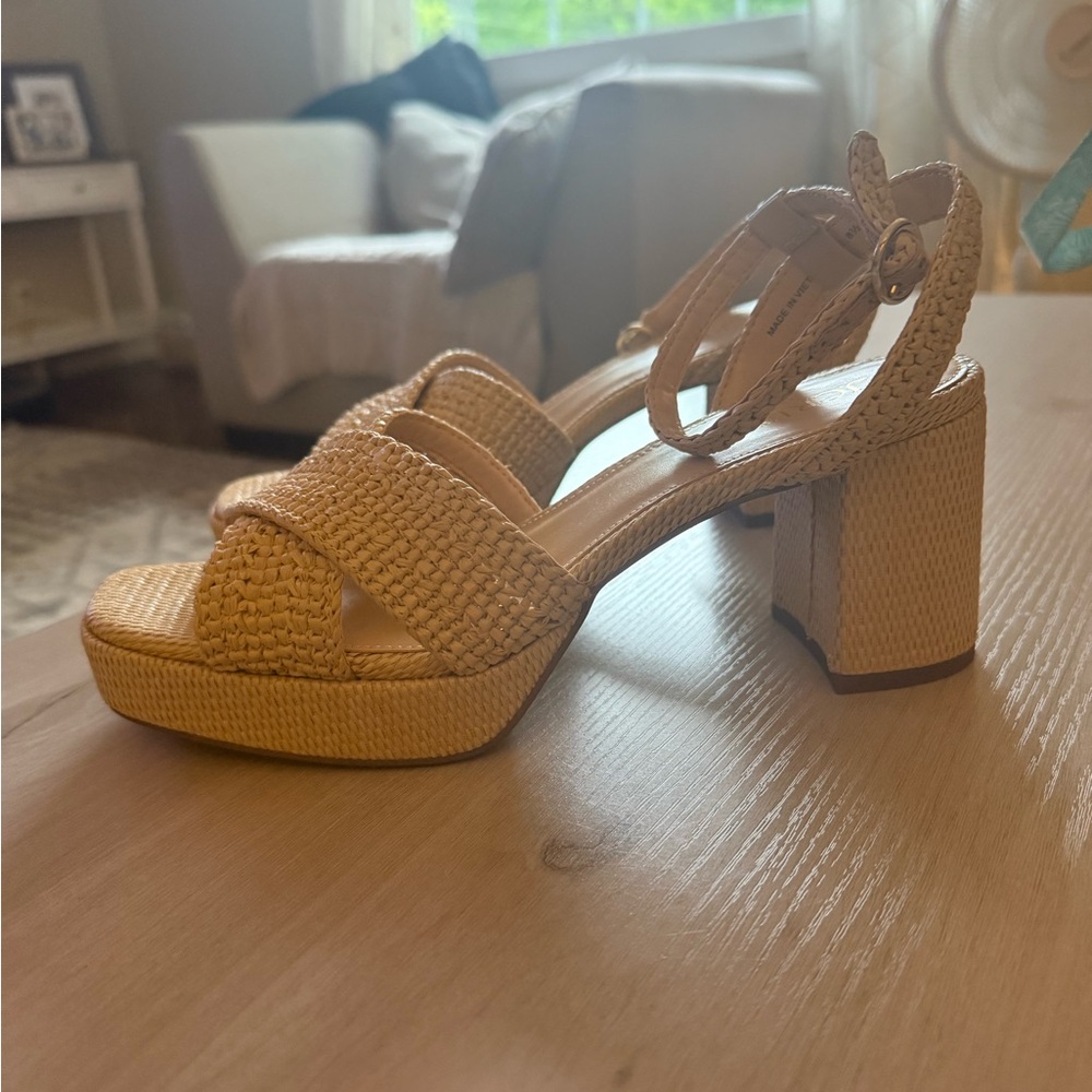 J. Crew Tan Platform Sandals with Chunky Block Heel